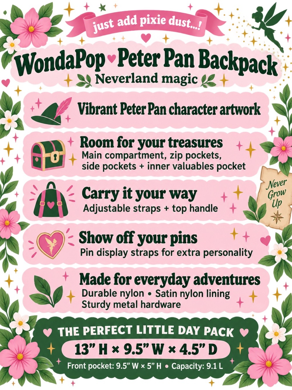 Disney Peter Pan Tinkerbell Disneybound Backpack & Ears Set - Picture 16 of 16